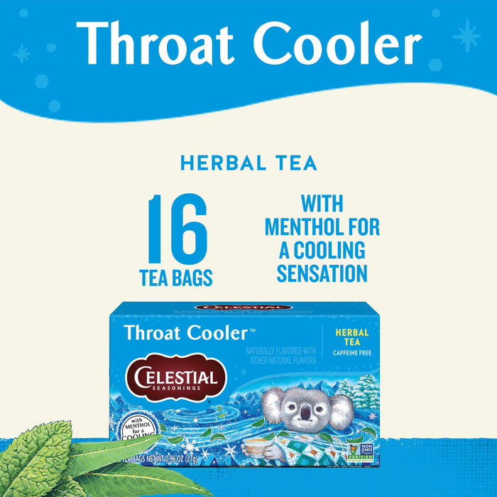 Celestial Seasonings Throat Cooler Herbal Tea Bags, Caffeine Free, 16 Count