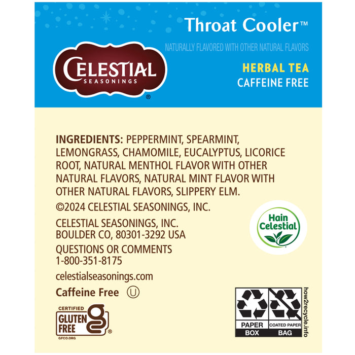 Celestial Seasonings Throat Cooler Herbal Tea Bags, Caffeine Free, 16 Count