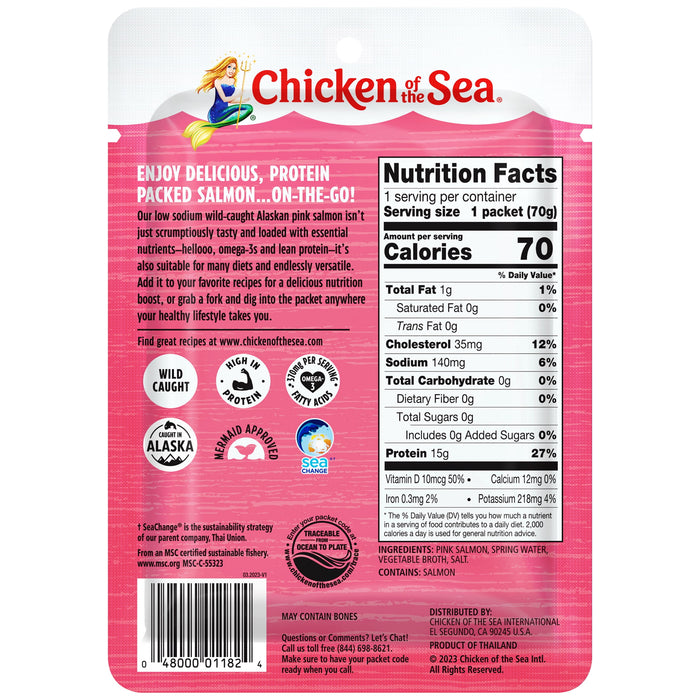Chicken of the Sea Pink Salmon, Wild Caught, Skinless & Boneless, Low Sodium, 2.5 oz. Packet