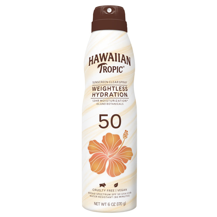 Hawaiian Tropic Silk Hydration Weightless Clear Spray Sunscreen, SPF 50, 6 Ounces