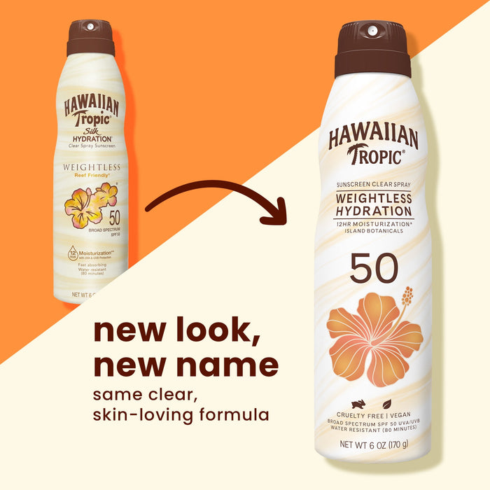 Hawaiian Tropic Silk Hydration Weightless Clear Spray Sunscreen, SPF 50, 6 Ounces
