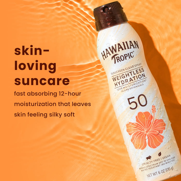 Hawaiian Tropic Silk Hydration Weightless Clear Spray Sunscreen, SPF 50, 6 Ounces