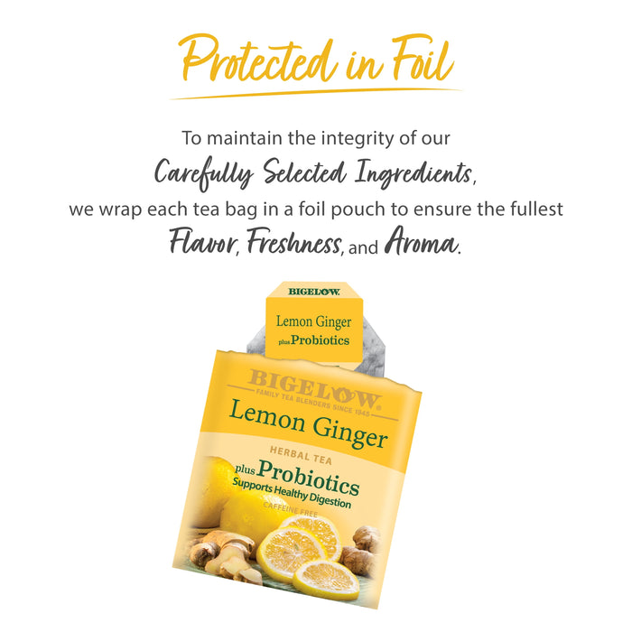 Bigelow Classic Lemon Ginger Herbal Tea Plus Probiotics 18 Bags