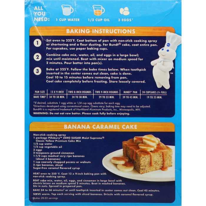 Pillsbury Moist Supreme Sugar Free Classic Yellow Premium Cake Mix, 16-Ounce