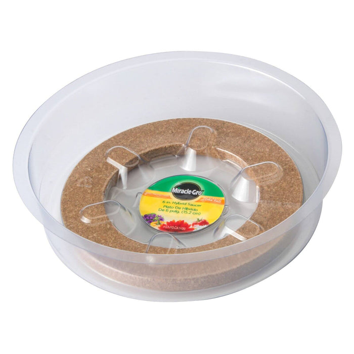 Miracle-Gro SMGCKV06 6"" Hybrid Cork/Plastic Saucer, 6 inch, Clear
