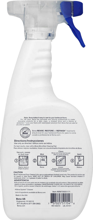 Bona Hardwood Floor Cleaner Spray, Unscented, Residue-Free, Household Floor Cleaning Solution for Wood Floors 32 fl. oz