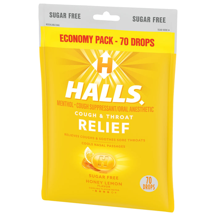 Halls Sugar Free Cough Drops - Honey Lemon - 70ct