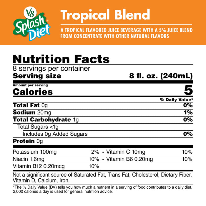 V8 Splash Diet, Tropical Blend Diet Juice Drink, 64 Fl Oz Bottle