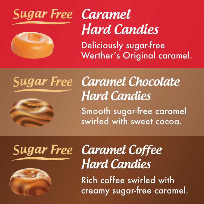 Werther's Original Sugar Free Assorted Flavors - Caramel, Caramel Chocolate, and Caramel Coffee, Rich Taste, Creamy Caramel Hard Candies, Individually Wrapped 7.7 oz