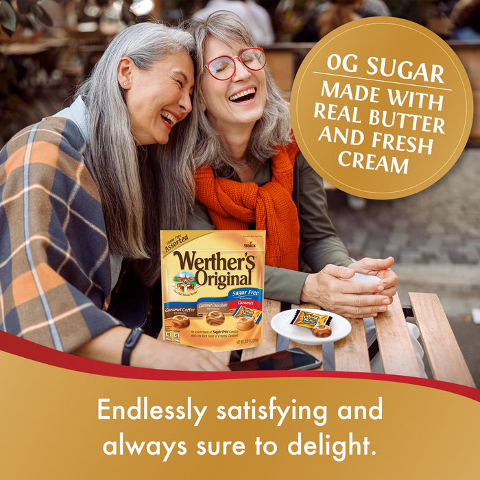 Werther's Original Sugar Free Assorted Flavors - Caramel, Caramel Chocolate, and Caramel Coffee, Rich Taste, Creamy Caramel Hard Candies, Individually Wrapped 7.7 oz