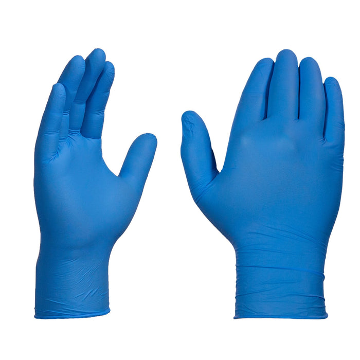 X3 Industrial Blue Nitrile Gloves, Box of 100, 3 Mil, Size Medium, Latex Free, Powder Free, Textured, Disposable, Non-Sterile, Food Safe