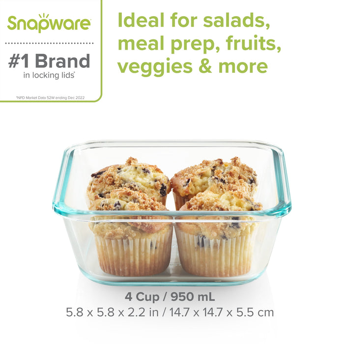 Snapware 4-Cup Total Solution Square Food Storage Container, Glass