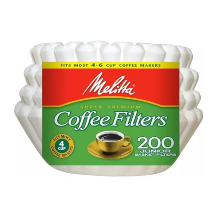 Melitta White Jr. Basket Filter, 4-6 Cup, 200 ct