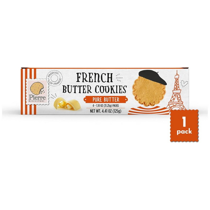 Pierre Biscuiterie French Butter Cookies, All Natural, 22% Pure Butter, Non-GMO, Anytime Snack, Finest Ingredients 4.41 oz