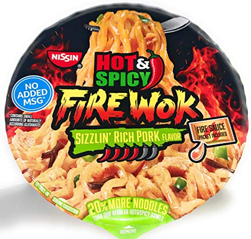 Nissin Hot & Spicy Fire Wok Sizzlin' Rich Pork, 4.37 Ounce