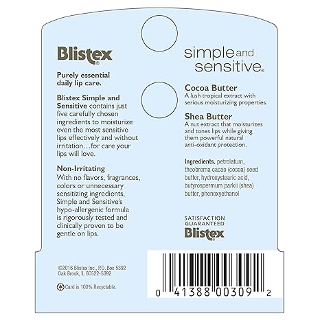 Blistex Simple and Sensitive Hypo-allergenic, Non-irritating Lip Moisturizer