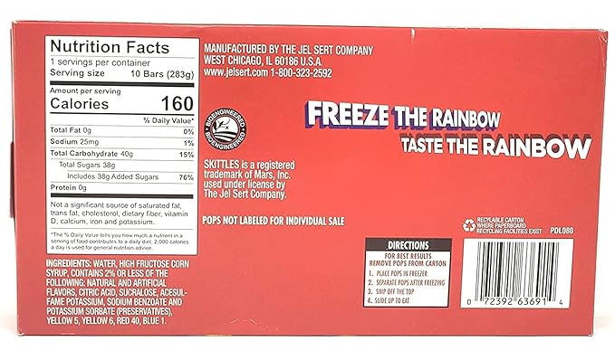 Skittles Freezer Bars Ice Pops 10 count